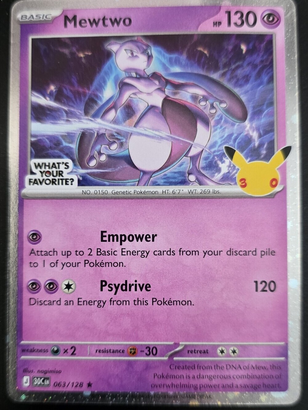 TARGET ONLY RELEASE POKEMON PROMO 30th Anniversary Mewtwo 063/128 Psychic Type